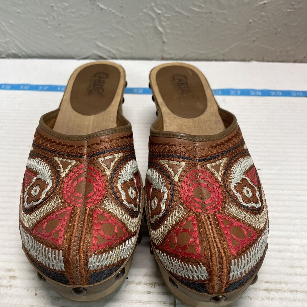Carlos Santana Shoes Womens Embroidered Leather Tribe Clogs Mules Heels Size 7‎